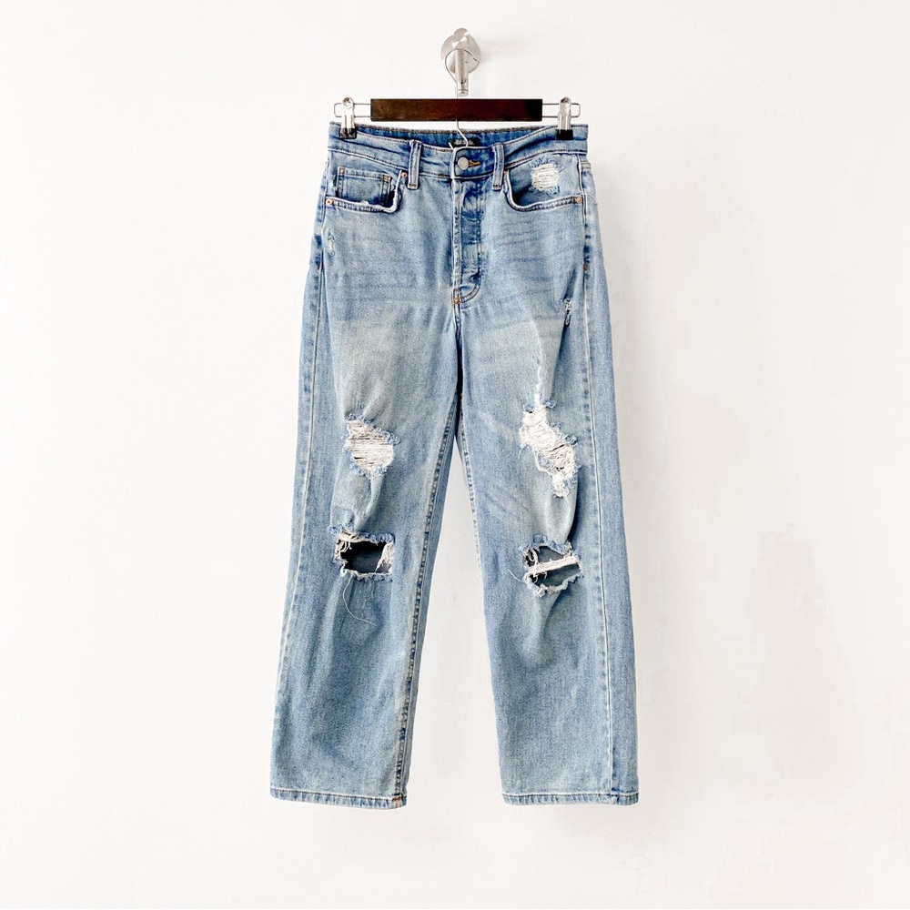 Target Wild Fable Highest Rise Straight Leg‎ Distressed Jeans Medium Wash
